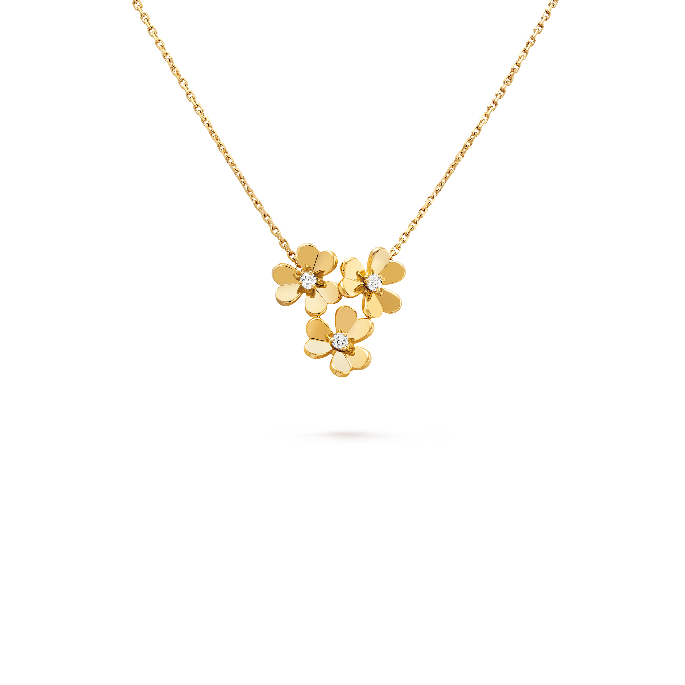 VAN CLEEF ARPELS FRIVOLE PENDANT, 3 FLOWERS, MINI MODEL - YELLOW GOLD, DIAMOND  VCARP2DU00